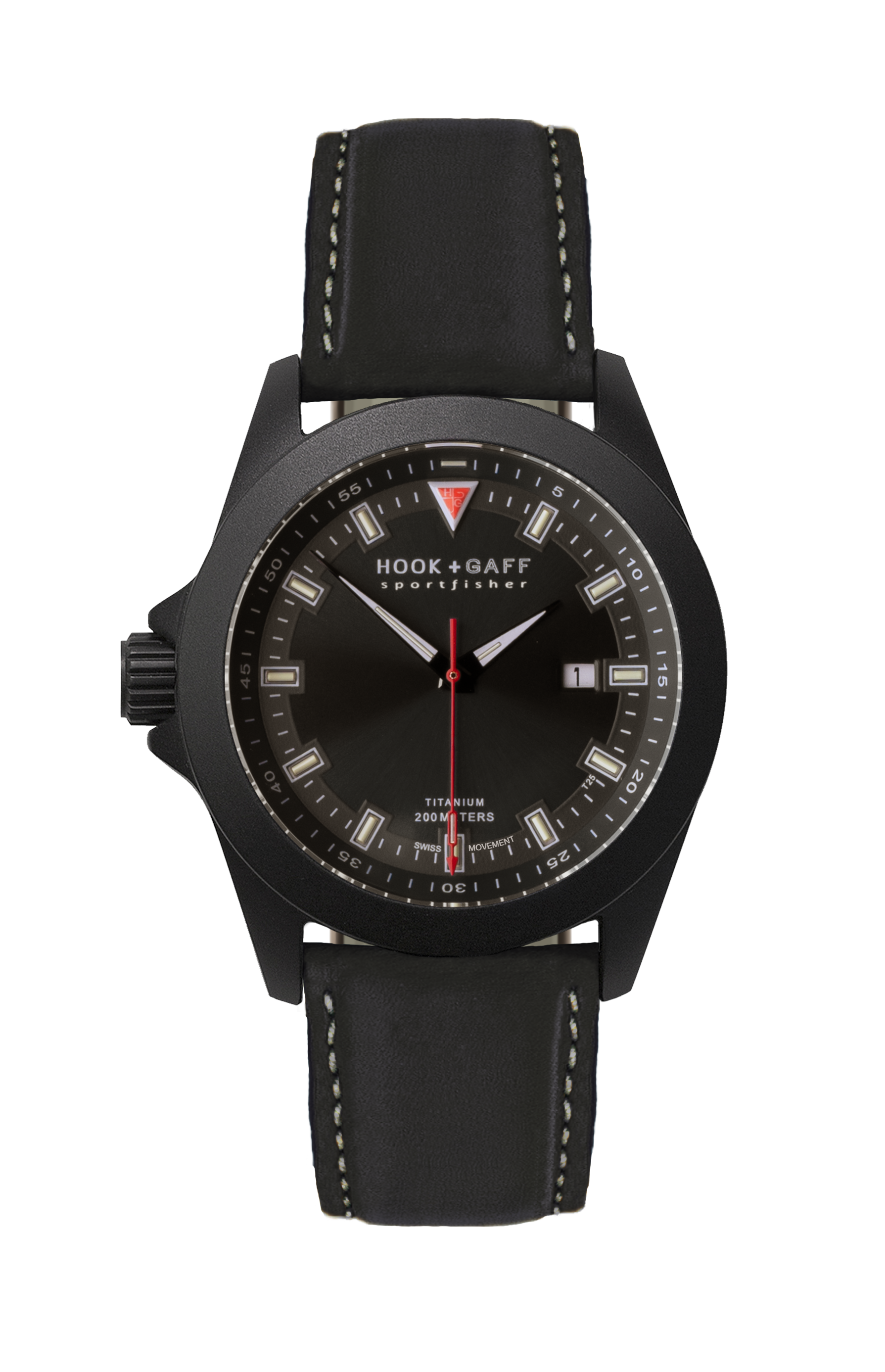 Sportfisher Black Face Watch - Black On Black Watch Leather Black / Black / Hook+Gaff