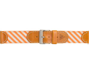 Woven Leather Watch Strap - Orange and White